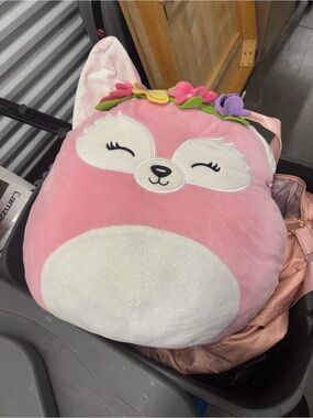 Squishmallows Pink Fox Plush Stuffed Animal w/ Flower Crown, Large Washable